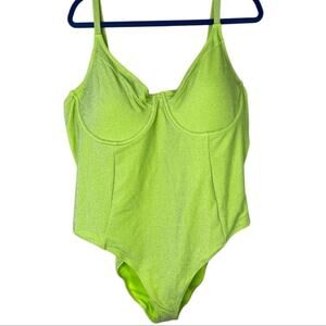 New Good American Sparkle Show Off Green Plus Size One Piece Bathing Suit